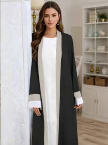 1pc Color Block Open Cardigan Set With Inner Base Layer, Fashion Muslim Woman Open Abaya Suit, Suitable For Women's Daily Wear - Multicolor - View 10