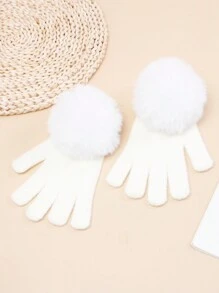 1 Pair Girls' Fingerless Gloves, Warm Knitted Simple Gloves With Faux Fur Pom Pom, Suitable For Autumn/Winter - Fingerless Gloves - View 8