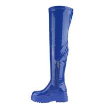 BELOVELY[City-2] Women's Thigh High Boots Patent Leather PU Heeled Over The Knee High Boots Sexy Round Toe Platform Boots Girl Walking Shoes Footwear Rubber Shoe Stylish Comfort Soft Elastic Court High Heel - Màu xanh lam - Xem 5