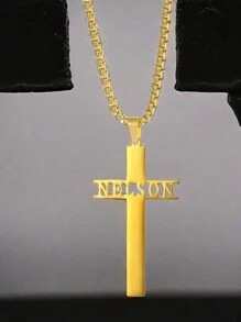 Gepersonaliseerde naamkruisketting Roestvrijstalen sieraden Aangepaste letternaamhanger Parelkettingketting Religieuze sieraden Gepersonaliseerde holle kruisketting voor vrouwen Mannen Klassieke religieuze christelijke geschenken, aangepaste paassieraden