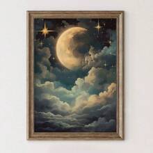 1 件无框，黑暗国家夜空海报，复古迷人天体月亮帆布印刷品，穆迪装饰，黑暗学院帆布墙艺术，艺术品壁画可作为礼物，适用于卧室、浴室、客厅、墙壁装饰、家庭和宿舍装饰 - 多顏色 - 查看 11