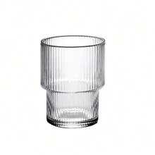 1 pieza Taza de vidrio rayado y empilada con junta de bambú para café, bebida, jugo o bebida