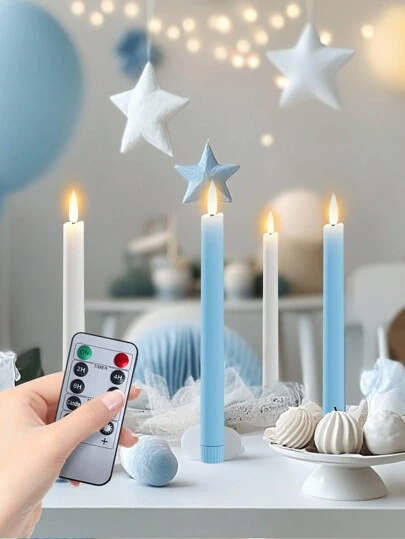 6/3/4/1 Parça Alevsiz LED Mum Seti, Titreyen Işık ve Uzaktan Kumandalı Zamanlayıcı Özelliğiyle, Pille Çalışır, Çocuk Doğum Günü Partisi, Mavi Temalı Parti Dekorasyonu İçin Uygundur, Ayrıca Şükran Günü, Noel, Cadılar Bayramı, Düğün, Sevgililer Günü, Yılbaşı Hediyeleri, Şükran Günü Şöminesi ve Ev Dekorasyonu İçin de İdealdir.