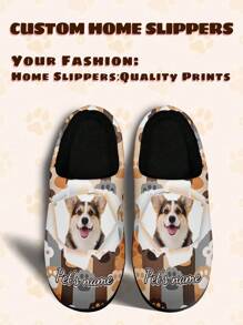Pantuflas personalizadas con el nombre de la mascota para hombres, pantuflas cómodas y suaves con diseño de foto de mascota, regalo divertido personalizado para mamá/papá/ella/él/novia/novio/esposa/esposo/amigo - Negro - Ver 2