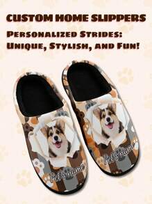 Pantuflas personalizadas con el nombre de la mascota para hombres, pantuflas cómodas y suaves con diseño de foto de mascota, regalo divertido personalizado para mamá/papá/ella/él/novia/novio/esposa/esposo/amigo - Negro - Ver 3