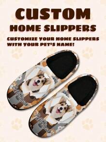 Pantuflas personalizadas con el nombre de la mascota para hombres, pantuflas cómodas y suaves con diseño de foto de mascota, regalo divertido personalizado para mamá/papá/ella/él/novia/novio/esposa/esposo/amigo - Negro - Ver 5