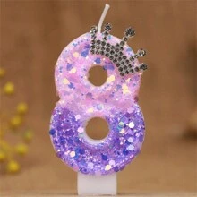 粉色和紫色水钻皇冠闪光蜡烛，数字生日蛋糕装饰，适合派对、周年纪念、生日、自制 DIY 数字蜡烛 - 彩色 - 查看 16