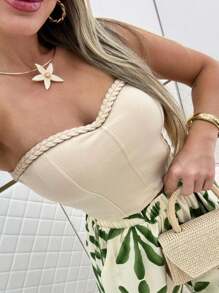 Women's Cropped Corset With Neoprene Cups And Braided Design - 米色 - 查看 1
