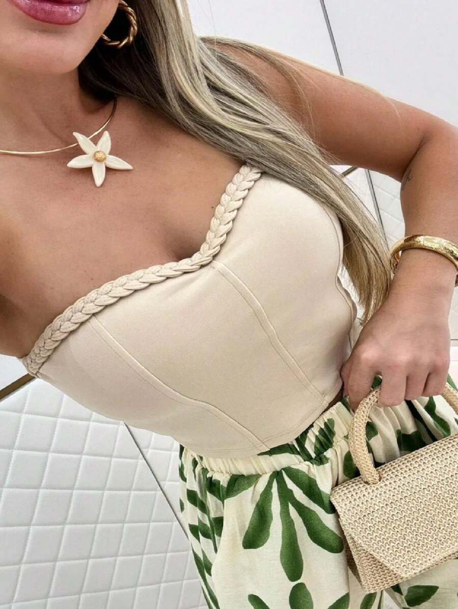 Women's Cropped Corset With Neoprene Cups And Braided Design - 米色 - 查看 1
