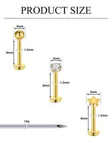 唇穿刺套件 6 件 16G 不锈钢唇穿刺珠宝穿刺针和穿刺夹 CZ 蛋白石唇环杠铃身体穿刺珠宝工具银色 16 件 - 彩色 - 查看 3