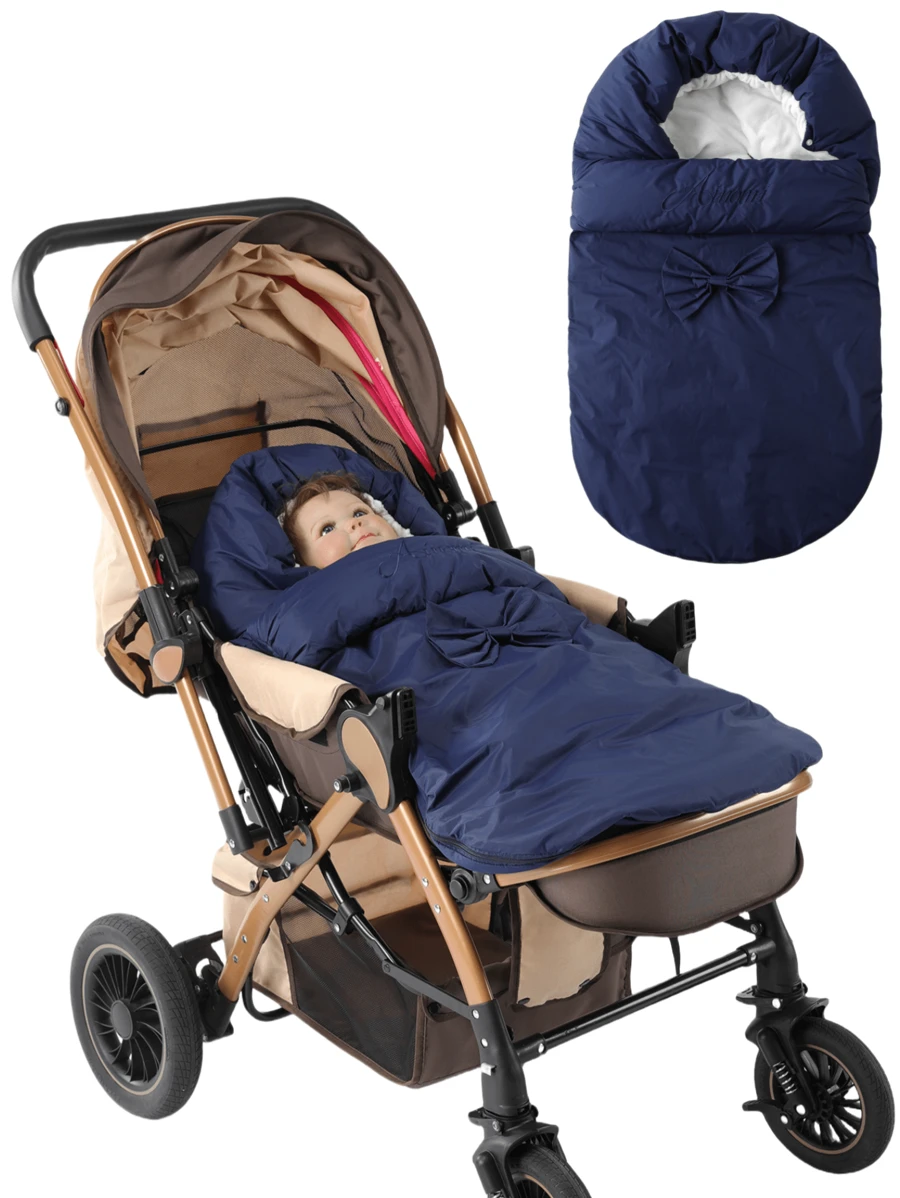 Newborn Baby Stroller Sleep Sack, Thick Warm Swaddle Wrap Blanket For Winter - Navy Blue - View 1