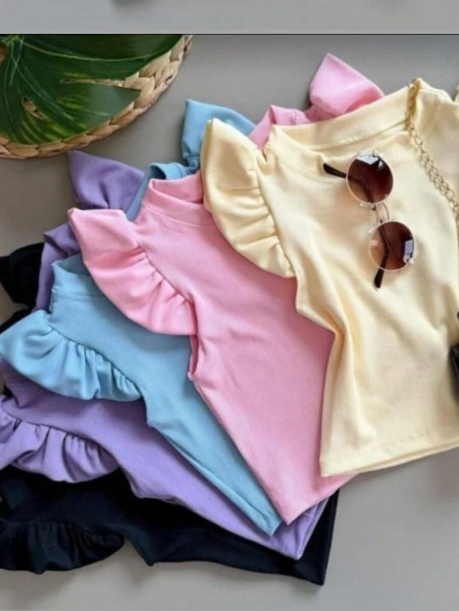 Kit5 Regatas Menina Canelado  Infantil  Babado