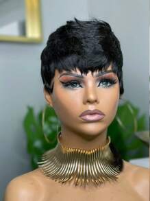 新款优雅女士马尾假发 10 英寸狼尾精灵短发女士假发 1b 颜色 爱情礼物、情人节、日常使用短层次精灵短发假发 无胶假发 全机织假发 - 黑色 - 查看 3