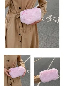 Bolsa de maquillaje personalizada con nombre bordado, de gran capacidad y linda, bolsa de almacenamiento portátil y esponjosa, estilo coreano de moda para chicas, en color liso suave tipo "Aesthetic INS", bolsa de cosméticos de colores de caramelo para estudiantes y damas