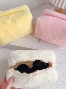 Bolsa de maquillaje personalizada con nombre bordado, de gran capacidad y linda, bolsa de almacenamiento portátil y esponjosa, estilo coreano de moda para chicas, en color liso suave tipo "Aesthetic INS", bolsa de cosméticos de colores de caramelo para estudiantes y damas