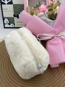 Bolsa de maquillaje personalizada con nombre bordado, de gran capacidad y linda, bolsa de almacenamiento portátil y esponjosa, estilo coreano de moda para chicas, en color liso suave tipo "Aesthetic INS", bolsa de cosméticos de colores de caramelo para estudiantes y damas