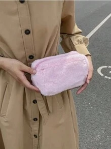 Bolsa de maquillaje personalizada con nombre bordado, de gran capacidad y linda, bolsa de almacenamiento portátil y esponjosa, estilo coreano de moda para chicas, en color liso suave tipo "Aesthetic INS", bolsa de cosméticos de colores de caramelo para estudiantes y damas