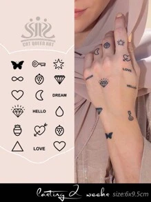 18 piezas de tatuajes temporales mini de jugo de hierbas, diseños de mariposa, corazón, diamante, de uso semi-permanente por 14 días, no reflectantes, pequeño regalo para dedos, orejas, hombros, cuello, Body