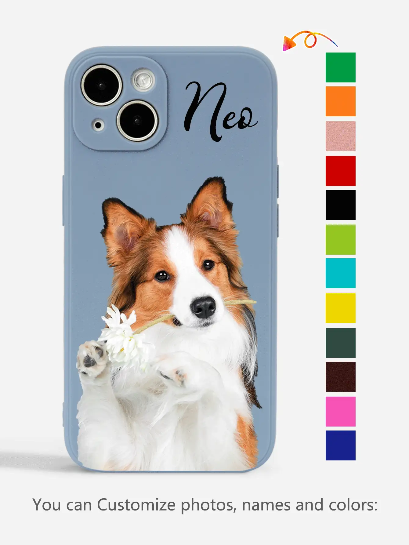 1pc Customized Pet Phone Case, Dog/Cat Name Customized, Apricot Rhein Blue Phone Protective Cover Compatible With IPhone 11 Pro, 13 Pro/15 Pro Max, XR, 12, 13, 15, 16 Pro Max, 17 Pro Max, Photo Customized Phone Case - Multicolor - View 2