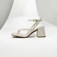 SOLAMELLO Women's Block Heel Sandal With Modern Strap Summer - White - View 5