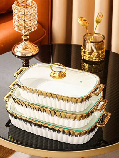 1 set keramiska tallrikar, lämpliga för matsal, vardagsrum, kök, porslin, bakplåt, gryta, soppgryta, lämpliga för bröd, kalkon, ost, pizza, utomhus, bröllop, fest, present, födelsedag