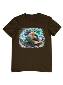 One Piece Roronoa Zoro Anime Series Cotton T-Shirt - 鏽棕色 - 查看 1