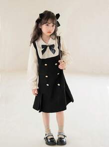 Tween Mädchen Preppy Style 2 in 1 Prinzessinnenkleid, Mode für den Herbst - Schwarz - Übersicht 5