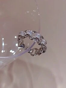 1 chiếc nhẫn thời trang nữ bằng đồng đính đá Zirconia nhân tạo hình elip độc đáo, phong cách tối giản cao cấp thanh lịch dành cho các bữa tiệc, sự kiện - Bạc - Xem 4
