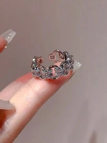 1 chiếc nhẫn thời trang nữ bằng đồng đính đá Zirconia nhân tạo hình elip độc đáo, phong cách tối giản cao cấp thanh lịch dành cho các bữa tiệc, sự kiện - Bạc - Xem 5