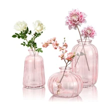 Transparente Mini Vase, 3 Stücke Set kleine Vasen, Tisch-Mittelpunkt Mini Glasvase, geeignet für Familienfeiern, Hochzeitsdekoration, Geburtstagsfeiern. Handgefertigte Vase, Vase (transparente Farbe) Heimdekoration Raumdekoration Blumenvase - Rosa - Übersicht 8