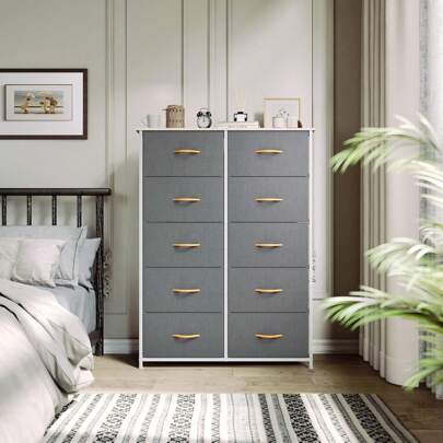 Dresser For Bedroom With 10 Drawers, Storage Drawer Organizer Unit, Chest Of Drawers For Bedroom Living Room Closet, Sturdy Steel Frame, Wood Board, Fabric Drawers(Grey)