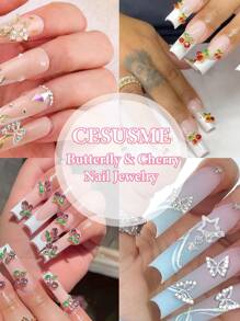 40 件合金指甲宝石饰品，银色金色 3D 蝴蝶吊坠星星指甲水钻饰品粉色红色樱桃闪亮钻石指甲饰品 DIY 配饰用品 - 彩色 - 查看 6