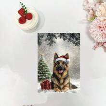 1pc/2pcs Exquisite Design, Lovely German Shepherd Wearing Santa Hat & Christmas Tree Pattern Invitation Card/Christmas Card/Birthday Card, Perfect Christmas Gift For Dog Lovers, With Envelope, Suitable For Family, Friends, Son, Daughter, Grandson, Granddaughter, High-Quality Thick Card Paper, Comfortable Texture