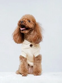 UFBemo 1pc Beige Cable Pattern Soft Pet Sweater, Warm Clothing Suitable For Autumn/Winter, For Medium To Small Dogs And Cats - Beige - View 3