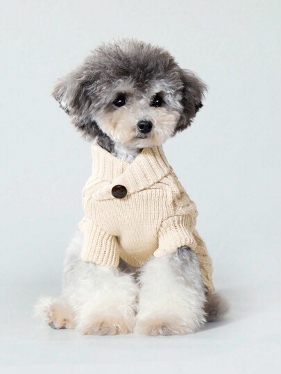 UFBemo 1pc Beige Cable Pattern Soft Pet Sweater, Warm Clothing Suitable For Autumn/Winter, For Medium To Small Dogs And Cats