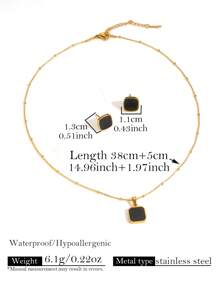 3 件简约不锈钢 18K 镀金黑色方形项链和耳环首饰套装，适合女性日常佩戴、派对、节日礼物 - 金黃色 - 查看 13