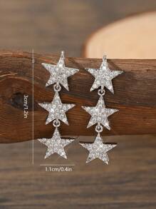 1 Pair Copper Alloy Long Cubic Zirconia Heart Drop Earrings For Women Valentines,Mom,Mother,Mother's Day,Gift - Silver - View 5