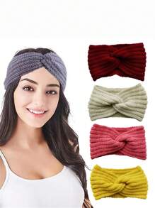1pc Solid Color Knit Wide & Thick Autumn/Winter Knitted Headband For Women