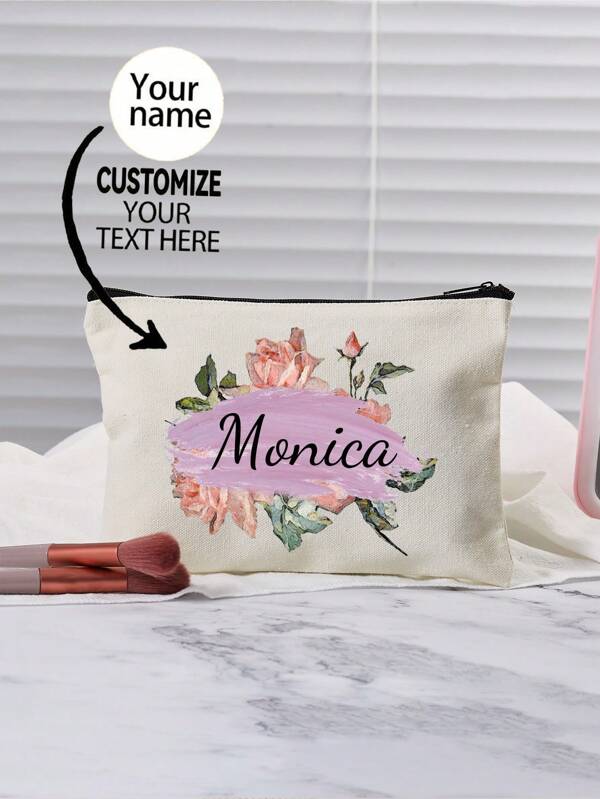 Novas bolsas de cosméticos, bolsas de cosméticos com texto personalizado, podem ser personalizadas de acordo com seu design exclusivo, bolsas de cosméticos leves de lona com zíper também são ótimas para comprar porta-moedas, estojos, perfeitas para compras, encontros, férias, viagens, festivais, festas ou como presentes, bolsa de maquiagem, acessórios de viagem, itens para passeios de verão