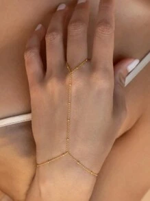Conjunto de 4 peças/conjunto de pulseiras de dedo com pérolas falsas e strass simples, férias femininas, encontro, presente, casual, acessórios de festa combinando