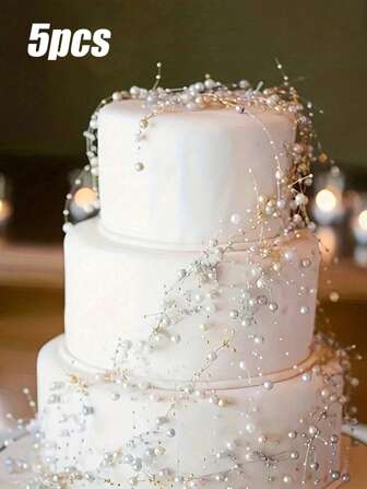 5 件仿白珍珠串珠花环仿珍珠亚克力珠塑料花环绳美丽优雅白色亚克力珠串专用于婚礼派对生日首饰配件婚礼生日派对装饰蛋糕装饰蛋糕装饰蛋糕装饰蛋糕装饰工具（8+3 毫米）