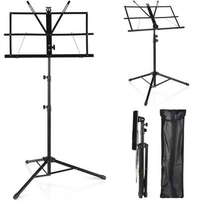 Adjustable Heights Sheet Music Stand Holder,Portable Folding Metal Music Stand With Carrying Bag,Lightweight For Storage Or Travel, Black