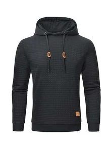 Sudadera con capucha de punto de manga larga para hombre - Negro - Ver 2