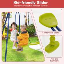 Homasis Swing Set For Backyard W/ 2 Height Adjustable Swings Glider Basketball Hoop - Red and Blue - View 5
