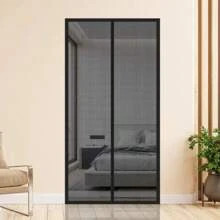 Rideau de porte moustiquaire en fibre de verre magnétique noire, maille dense anti-moustiques pour la maison/le garage, sans perçage, anti-griffures d'animaux, utilisation estivale