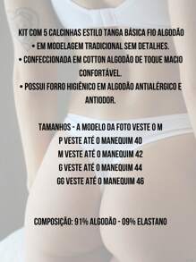 Kit 5 Basic Cotton Thong Panties Without Details - Black - View 3