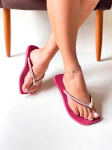 Rhinestone Flip Flops: The Touch Of Shine Your Look Deserves! - Burdeos - Ver 1