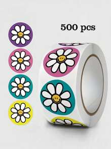 500pcs/Roll Cartoon Daisy Self-Adhesive Sticker, 4 Colors, Cute Floral & Heart Pattern For Diary, DIY Decoration, Student Reward, Waterproof PVC Sticker,School Supplies,Back To School - Multicolor - View 7