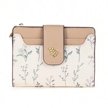 Suphiar Leaf Metal Button Bifold Wallet Minimalist Fashion Casual Everyday Use Gifts For Women Wallet Purse Wallet Small Wallet