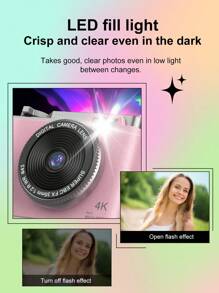 Sản phẩm mới năm 2024 Máy ảnh CCD Video HD Máy ảnh kỹ thuật số cổ điển 4K Máy ảnh kỹ thuật số CCD Ống kính Máy in bỏ túi mini cầm tay - Hồng - Xem 4